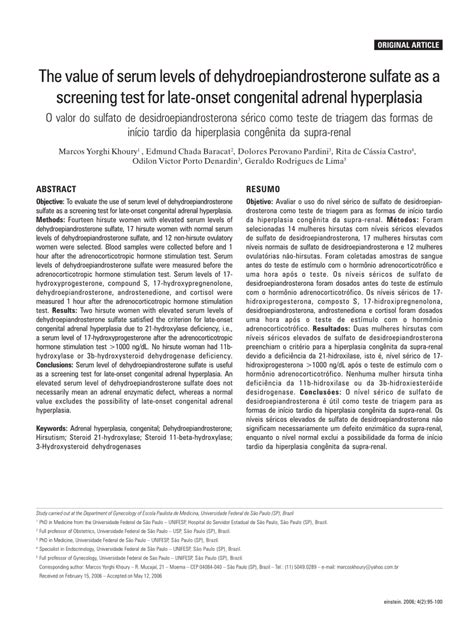 (PDF) The value of serum levels of dehydroepiandrosterone sulfate as a ...