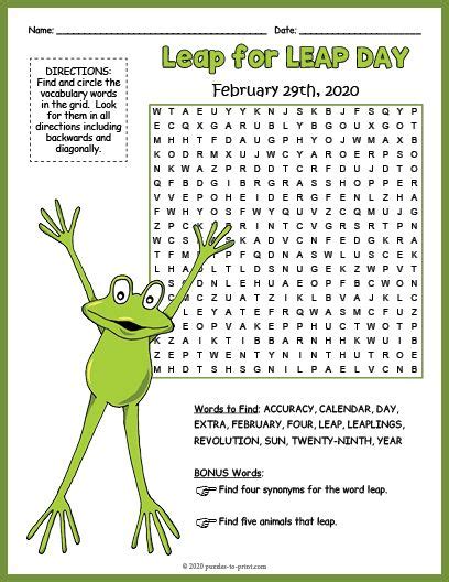 Free Printable Leap Year Word Search Leap Year Leap Day Free