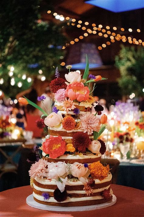 Naked Cake Covered In Peonies