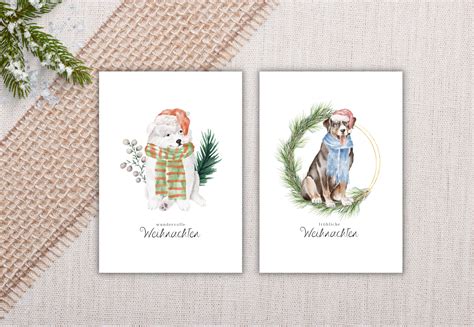 Set of 12 Christmas Cards Dogs Watercolor Printable Dog Lover I ...