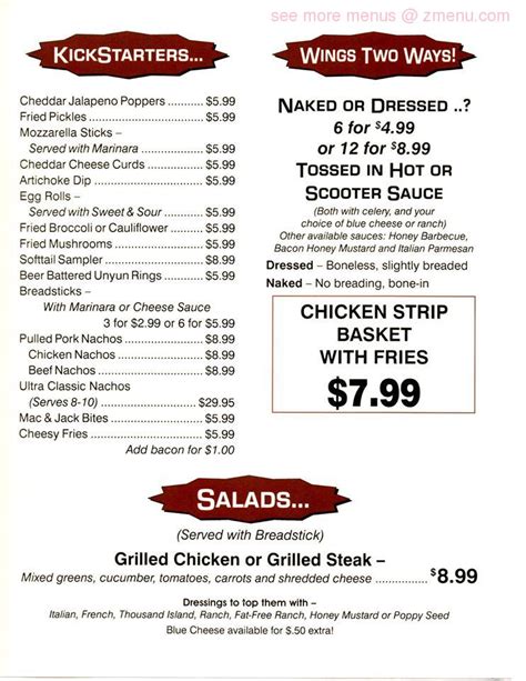 Online Menu of Scooters Pub And Eatery Restaurant, Clinton, Indiana ...