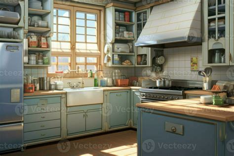 Kitchen Indoor Anime Visual Novel Game Generate Ai 27736643 Stock