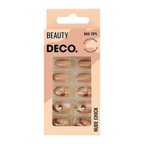 DECO Набор накладных ногтей NUDE CHICK coffee marble 24 шт клеевые стикеры 24 шт купить с