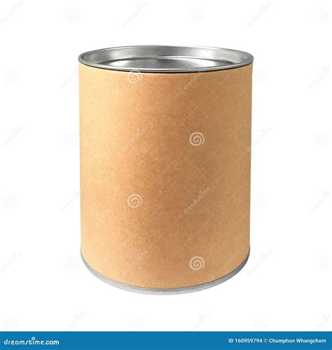 Cardboard Box In Cylinder Shape And Steel Cap Isolated On Pure White