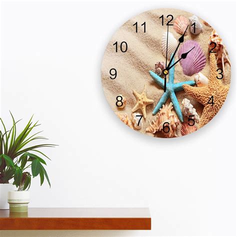 Beach Seashell Starfish Conch Living Room Clock Wall Round Clocks Home