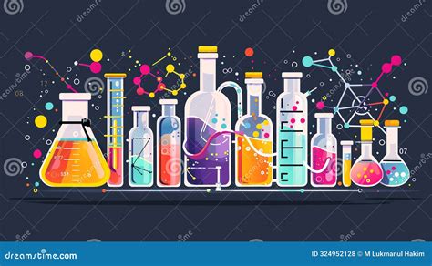 Chemistry Lab Background With Colorful Chemical Flasks Beakers Test