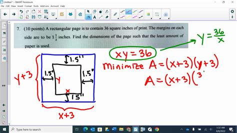 Solved 10 Points A Rectangular Page Is To Contain 36 Square Inches Of Print The Margins 0n