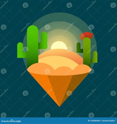 Desert Sunset Cacti Vector On Dark Background Stock Vector Illustration Of Beauty Flat