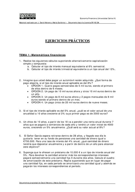 Practicas Tema 1 Ejercicios Resueltos Economía Financiera Universidad Carlos Iii Mat Erial