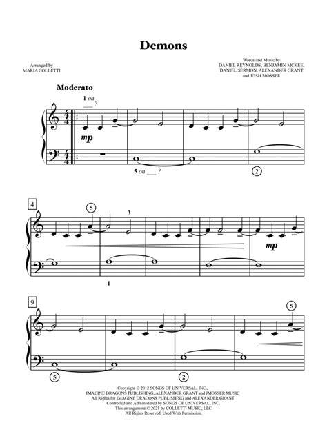 Demons Arr Maria Colletti By Imagine Dragons Sheet Music For Easy