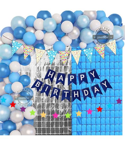 Happy Birthday Banner ( Blue ) + 20 Pcs Mettallic Balloon ( Light Blue ...