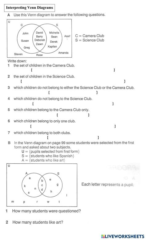 Interpreting Venn Diagrams Live Worksheets