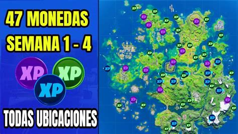 UBICACIÓN de TODAS las MONEDAS XP PE MORADAS VERDES AZULES SEMANA 1 4