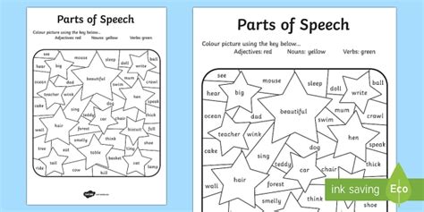 Parts Of Speech Colouring Activity Teacher Made Twinkl Worksheets