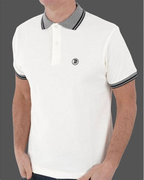 Trojan Chequerboard Trim Polo Shirt Ecru S Casual Classics