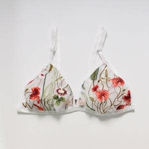 Embroidered Floral Lingerie Set Triangle Bra White Bralette Etsy Canada