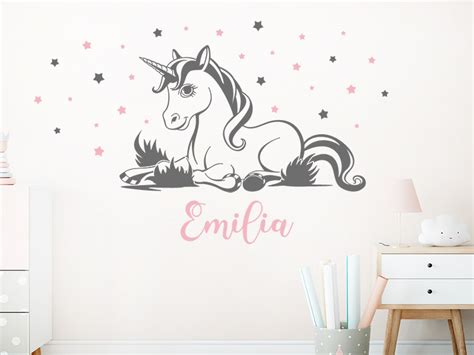 Wandtattoo Einhorn Mit Name Und Sternen Wandtattoos De