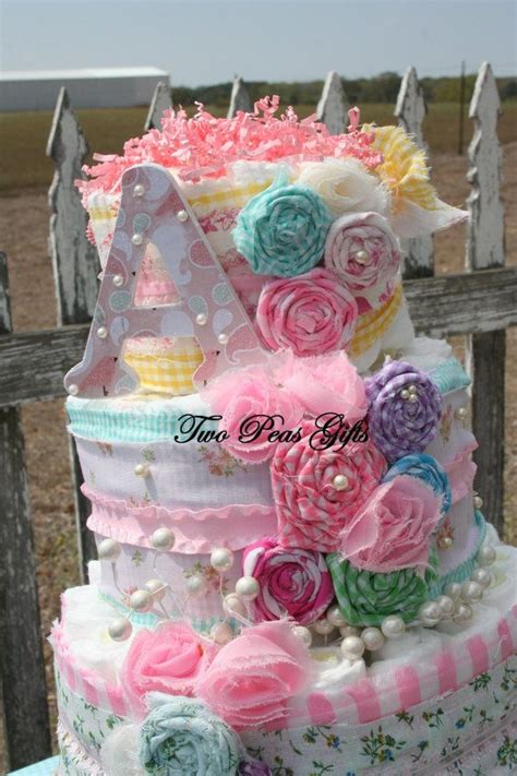 Shabby Chic Diaper Cake By Twopeasgifts On Etsy Baby Shower Diaper