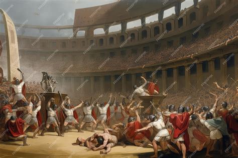 Premium AI Image | Gladiators fighting in colosseum with spectators ...