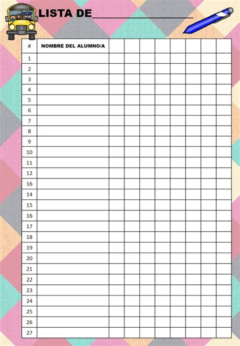 Plantilla de listas de alumnos/as variadas para clase a todo color ... 
