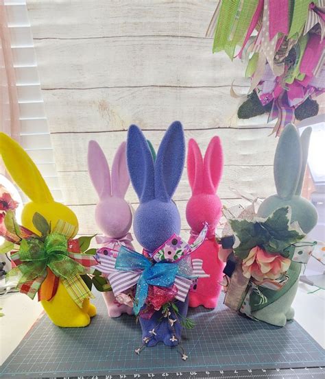 Easter Bunny Flocked Bunny Sitter Easter Bunny Decor Small Bunny