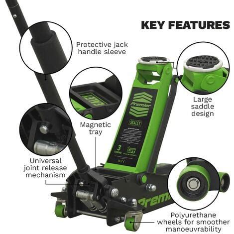 Sealey Trolley Jack Tonne Low Profile Rocket Lift Green Ag