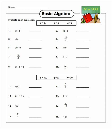 50 Algebraic Expressions Worksheet Pdf