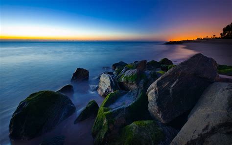 Wallpaper Sunlight Landscape Sunset Sea Bay Rock Shore