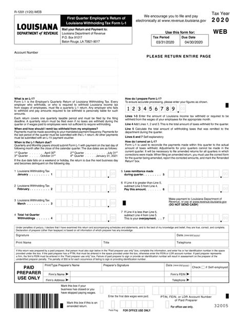 Louisiana L 1 4th Quarter 2020 2024 Form Fill Out And Sign Printable Pdf Template Airslate