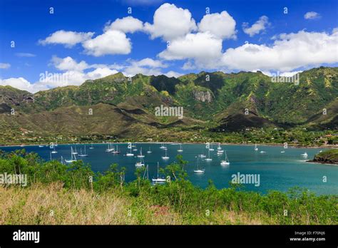 Bay Of Taiohae On The Island Of Nuku Hiva Marquesas Islands Stock