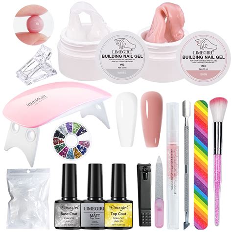 LIMEGIRL Non Stick Hand Solid Extension Nail Gel Set Clear Nude Pink Extension Gel Rhinestone
