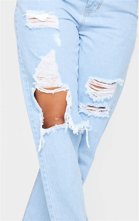 Shape Light Blue Wash Extreme Ripped Boyfriend Jeans Prettylittlething Usa