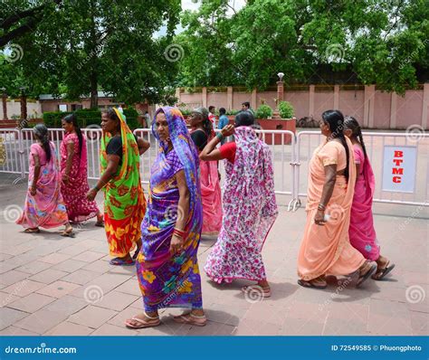 Indian Women In Sarees Walking On Street In Bodhgaya India Editorial