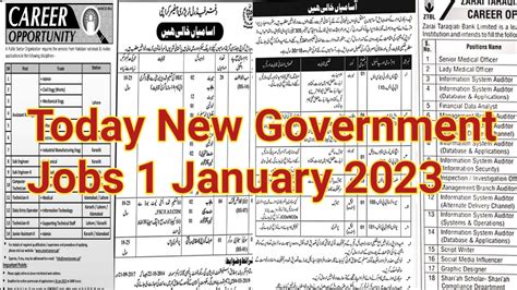 Today New Government Jobs 1 January Govtpakjobs