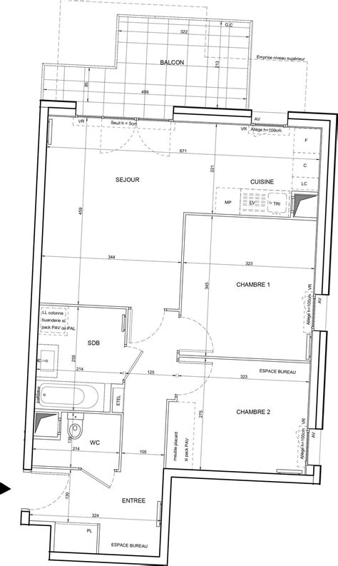 Plan appartement T3 de 61 36 m² neuf résidence Carré Rabelais à Tours