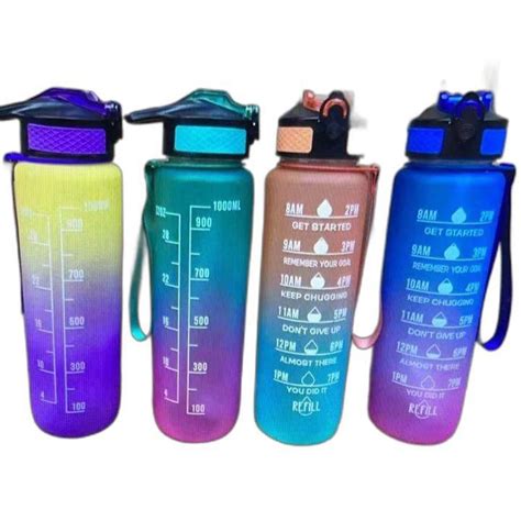 Plastic Blue Unbreakable Water Bottle L With Motivational Time Marker