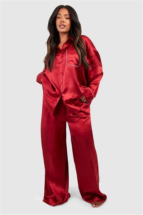 Plus Oversized Piping Detail Pj Trouser Set Boohoo Uk