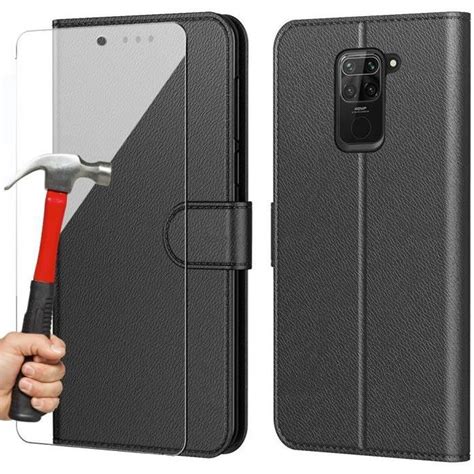 Coque pour Redmi Note 9 6 53 Verre Trempé Inclu Effet Cuir Noir