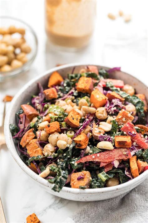 This Easy Superfood Kale Salad Is Topped With Roasted Sweet Potatoes