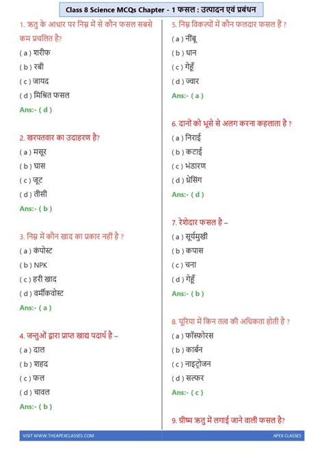 Class Science Mcqs Pdf In Hindi Apex Classes