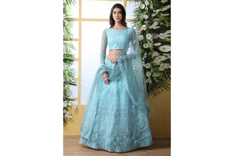 Sky Blue Net Embroidered Circular Lehenga Choli