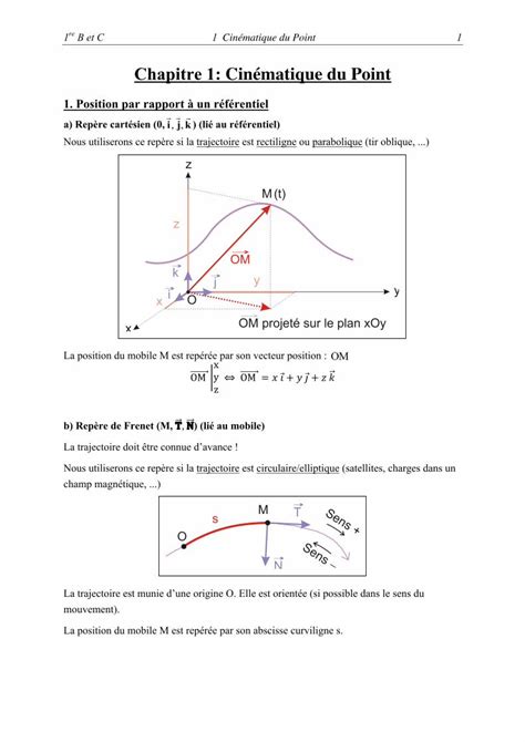 PDF Chapitre 1 Cinématique du Point 1re B et C 1 Cinématique du