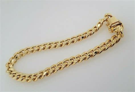 K Yellow Gold Cuban Link Bracelet Anklet Inches Mm Thick Etsy