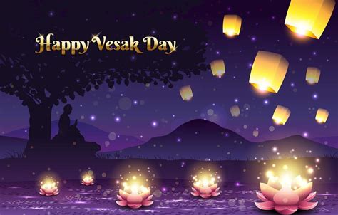 Vesak Day With Lotus Candle And Lanterns 2188900 Vector Art At Vecteezy