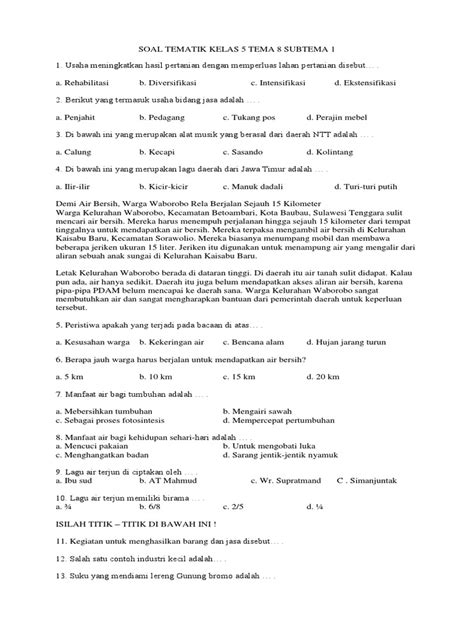 Soal Tematik Kelas 5 Tema 8 Subtema 1 Pdf