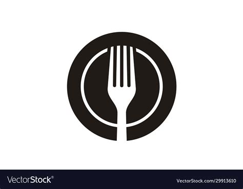 Simple fork and plate icon for restaurant logo Vector Image