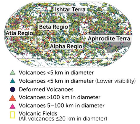 Venus has almost 50 times as many volcanoes as previously thought