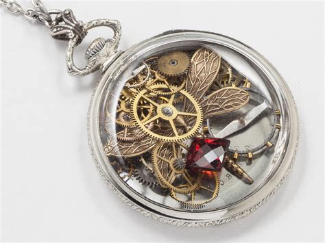 Steampunk Pocket Watch Case Necklace K White Gold Filled Locket