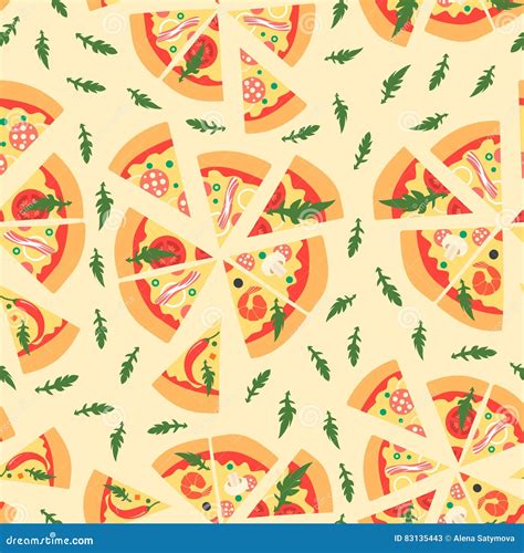 Seamless Pattern With Assorted Pizza Slices Vector Illustration