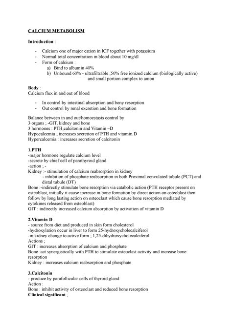 Hormones that are important in calcium metabolism - Doctor Of Medicine ...
